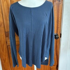 Suzanne Betro Textured Blue Knit Top